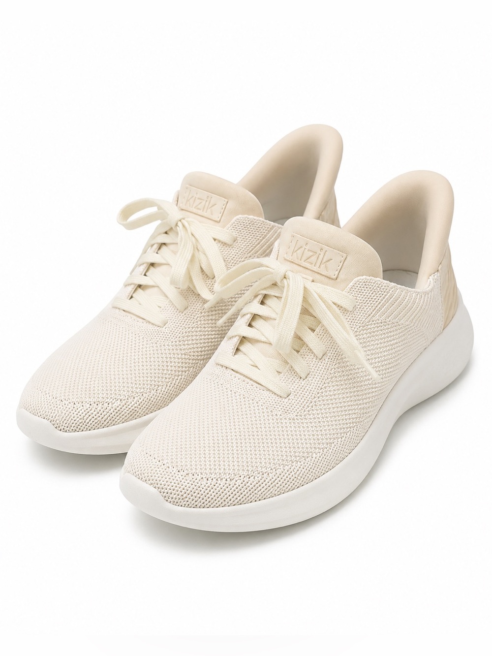 Kizik Athens Hands Free Sneakers White Crème Knit Slip On Shoes Comfy Sneakers